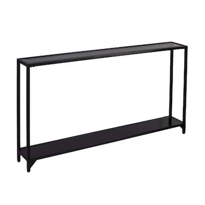 Glass Mirrored Console Table and Metal Frame with Shelf - 56” L x 8” W x 29” H