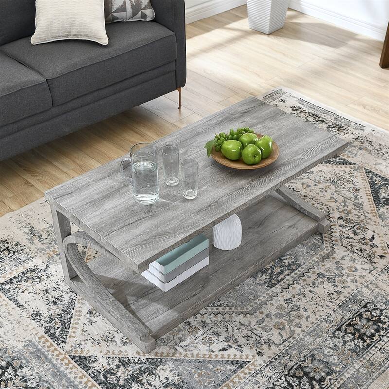 Wood Rectangular Coffee Table with Shelf