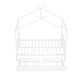 preview thumbnail 15 of 28, Full Size Metal House Platform Kids Bed Frame with Headboard, Footboard, 2-Storage Drawers & Roof Design for Bedroom, White