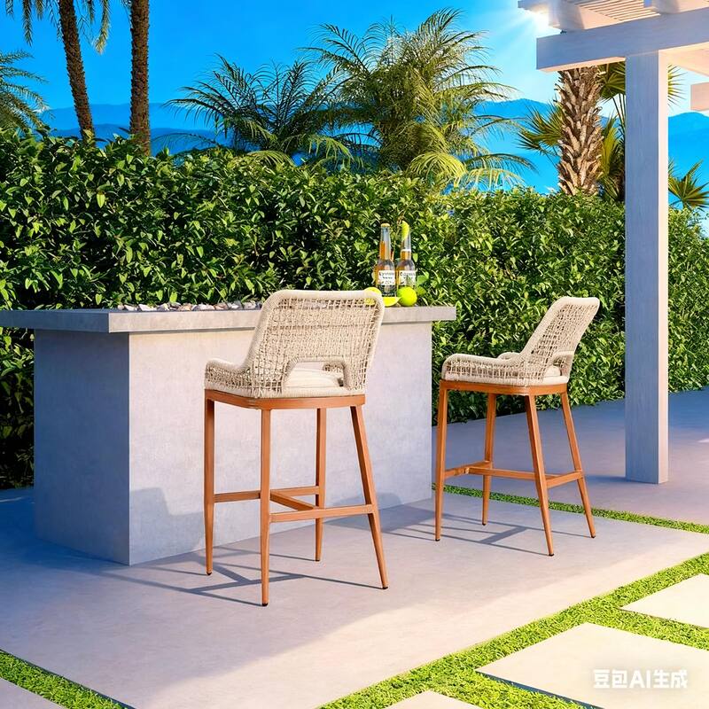 PURPLE LEAF 2 Set Outdoor Bar Stool Chair Set, Modern Counter Height Stool, Cushion Included