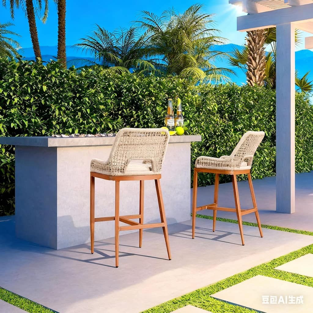 PURPLE LEAF 2 Set Outdoor Bar Stool Chair Set, Modern Counter Height Stool, Cushion Included