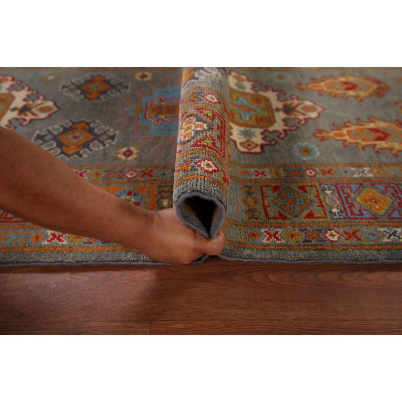 Gray Kazak Oriental Runner Rug Handmade Wool Carpet - 2'8" x 9'7"