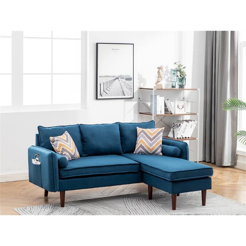 Sectional Sofa Chaise with USB Charger - Blue