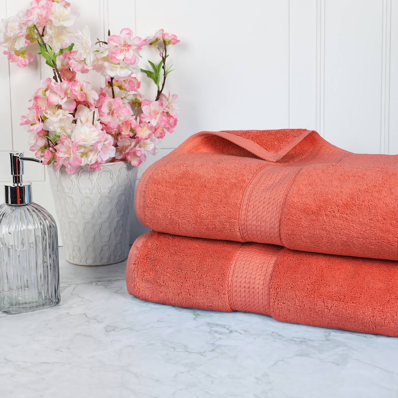 Superior Egyptian Cotton Pile Heavyweight Bath Sheet Set of 2 - Coral