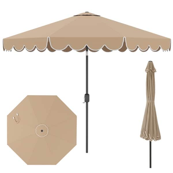 slide 2 of 5, 10 Ft Sun Shade Umbrella with Fade-Resistant Polyester Canopy and Easy Tilt Push Button Feature Brown