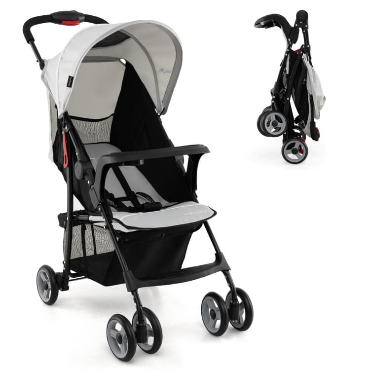 Steel Kids Stroller with Recline, Canopy and All-Terrain Wheels - 35"(L) x 18"(W) x 39"(H) - Grey