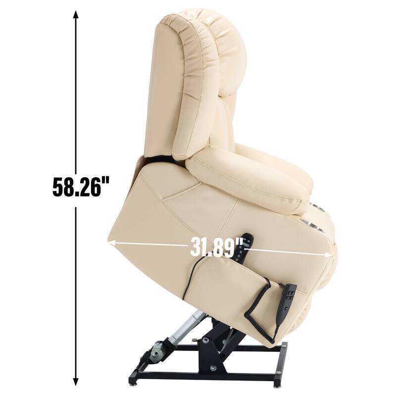Dual Motor Faux Leather Power Lift Recliner Chair for Adult, Lazy Single Recliner Sofa w/Massage and Lumbar Heat & Cup Holders