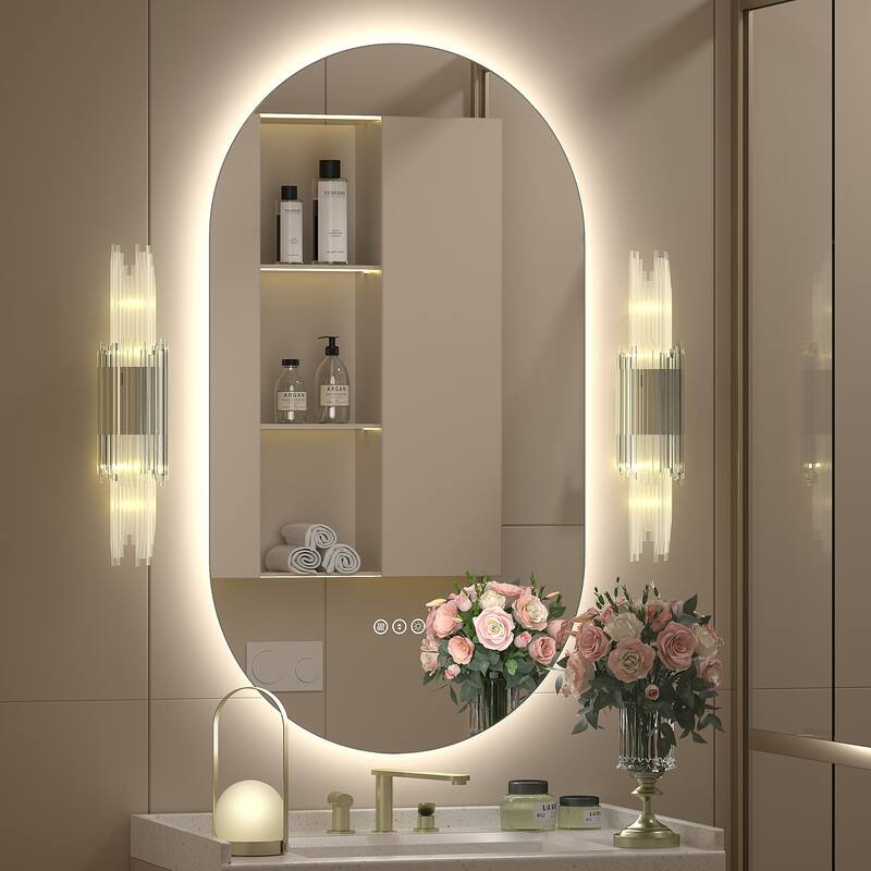 UL Certified Oval LED Lighted Anti-fog Wall Bathroom Vanity Mirror - 20"x36" - Backlit