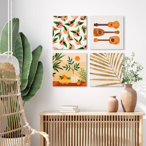 Golden Tropics By Modern Tropical 4 Piece Wrapped Canvas Art Set