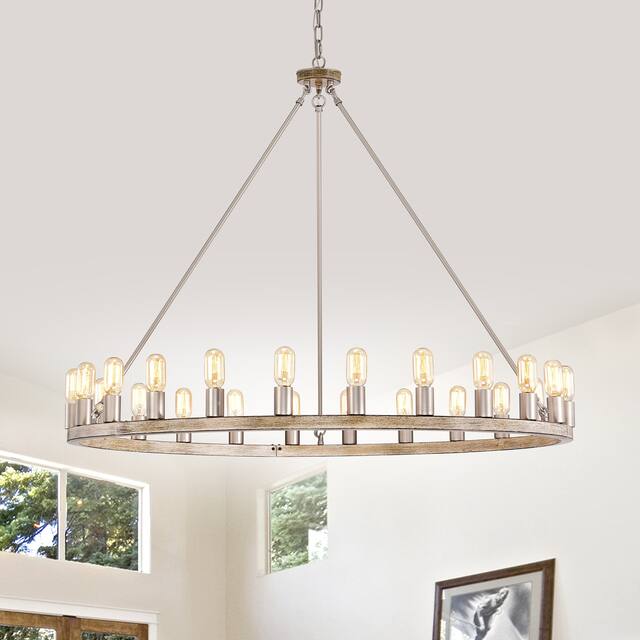 The Gray Barn Liam 48-inch Round Wagon Wheel 24-light Chandelier
