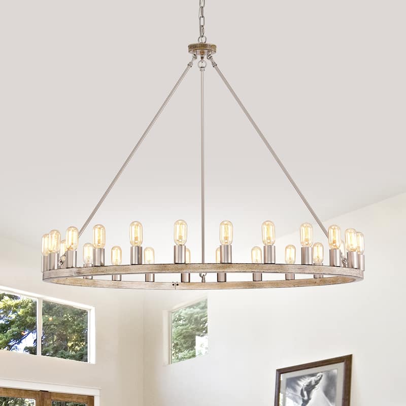 The Gray Barn Liam 48-inch Round Wagon Wheel 24-light Chandelier