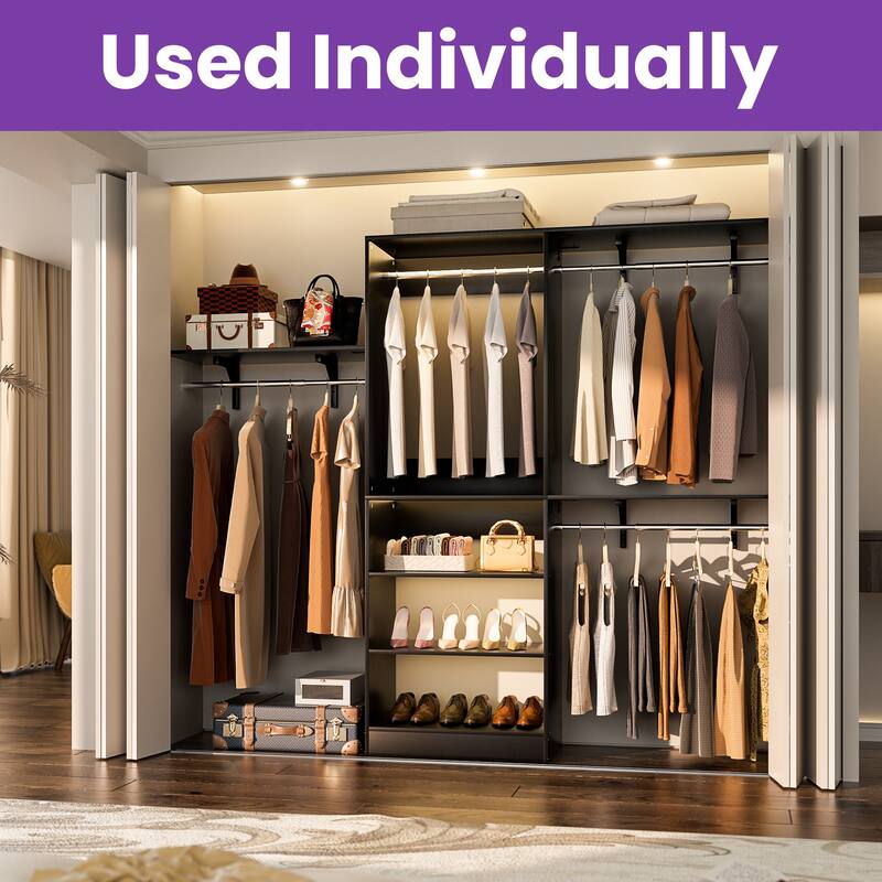 Walk-In Closet Set of 2: 45"-153" Adjustable Organizer System with 6 Extendable Rods, 4 Drawers, 6 Shelves, Mirror
