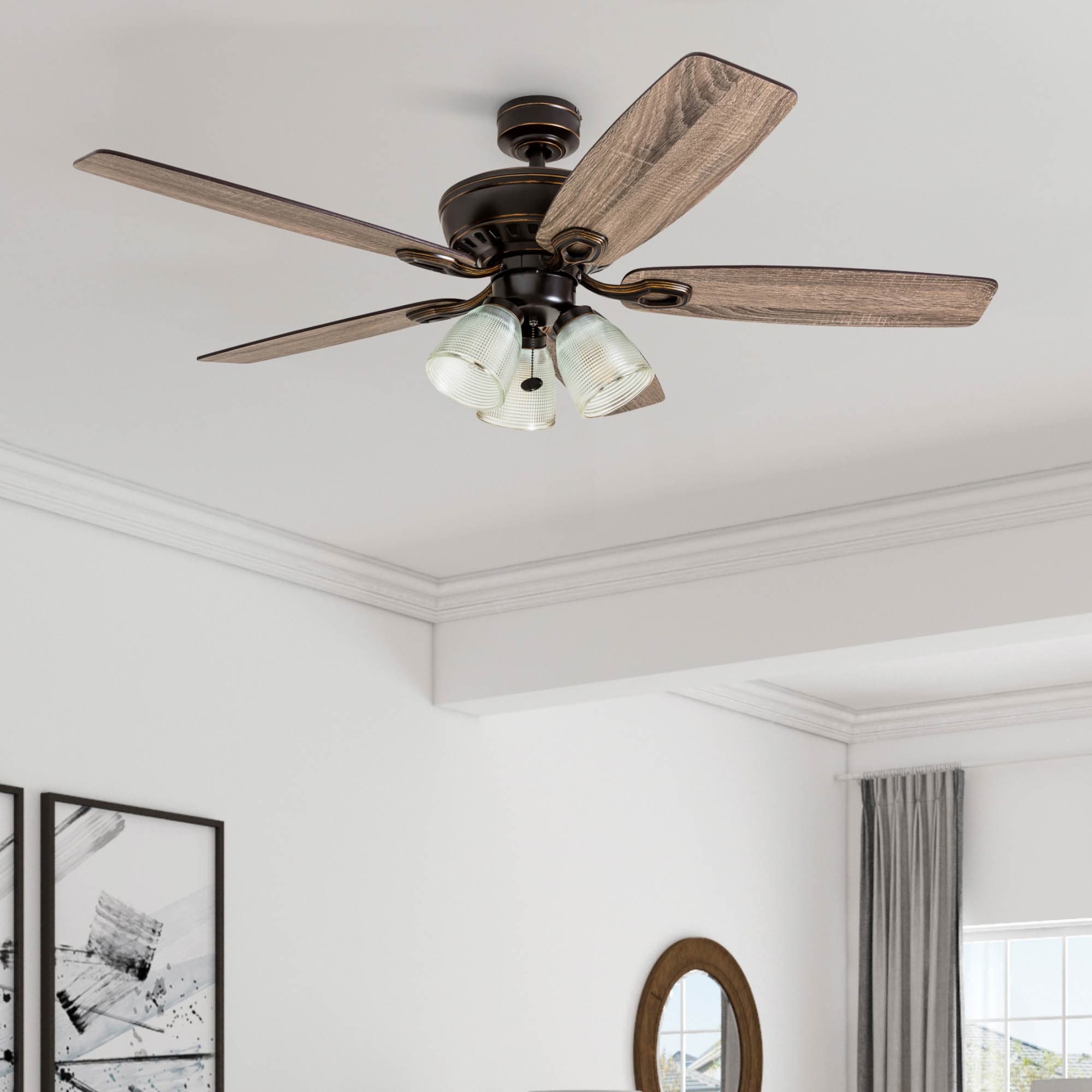 52" Prominence Home Marston Rustic Farmhouse Ceiling Fan, Prismatic Glass, Barnwood Blades - 52-inch