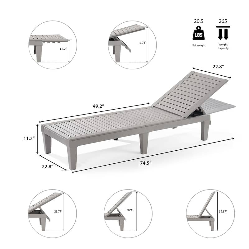 Empyrean Waterproof, Lightweight, and Adjustable Outdoor Chaise Lounge Chairs for Patio and Poolside - 74.5" x 22.8" x 11.2"