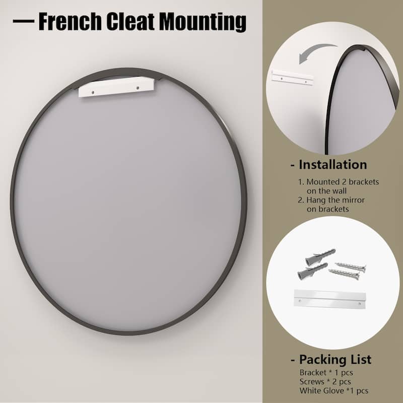 KIOTEE Full Length Round Aluminum Alloy Framed French Cleat Mounted Wall Decor Bathroom Vanity Mirror with 5-Year Warranty