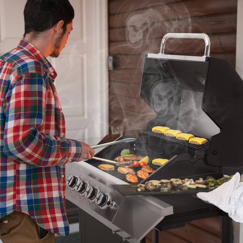 Royal Gourmet SG4003B 4-Burner BBQ Propane Gas Grill with Stainless Steel Upper Lid, Black & Silver