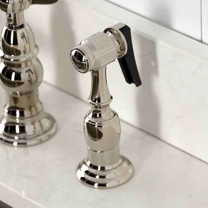Kingston Brass Essex Two-Handle 4-Hole Deck Mount Bridge Kitchen Faucet with Brass Side Sprayer
