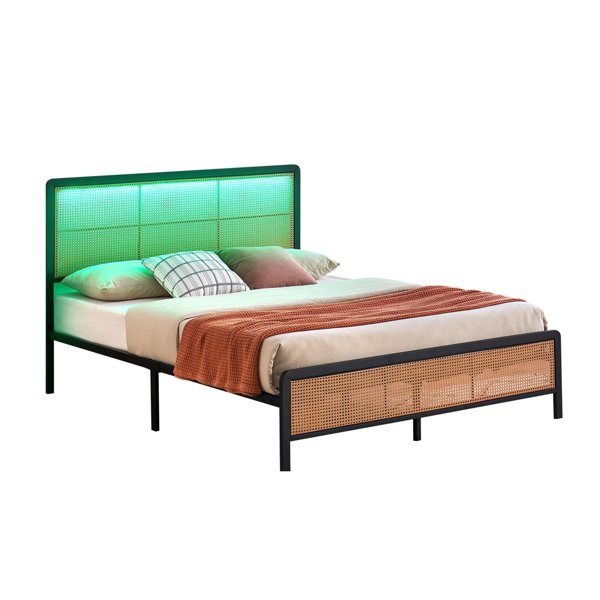 Boho Platform Frame with Headboard and Footboard, Heavy Duty Sturdy Steel Slat Support, No Box Spring Needed