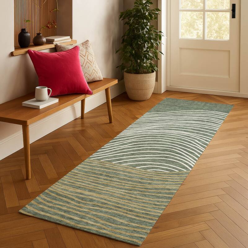 Machine Washable Indoor/ Outdoor Modern Arches Chantille Rug