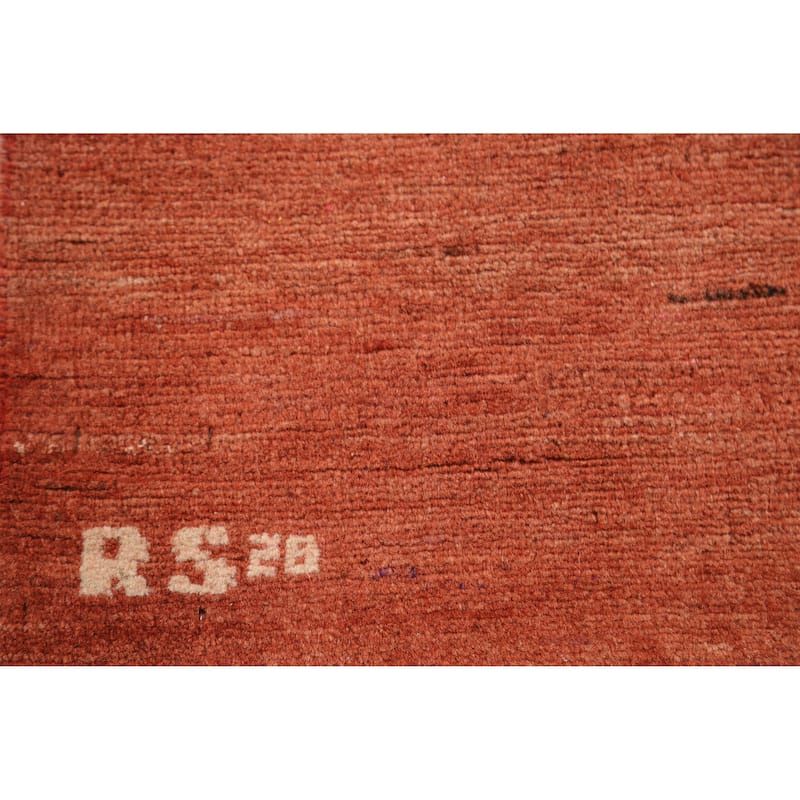 Orange Modern Gabbeh Oriental Rug Handmade Solid Wool Carpet - 2'9" x 5'1"