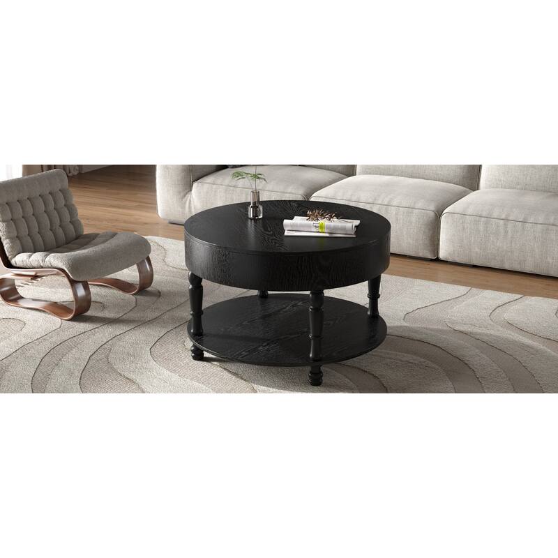 1.5" Round Coffee Table with Dual Storage - Modern Living Room Table with Hidden Compartment & Adjustable Leveling Feet
