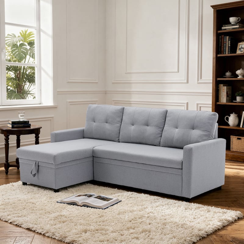 Modern Pull Out Sectional Sofa Bed Couch with Storage Chaise for Living Room