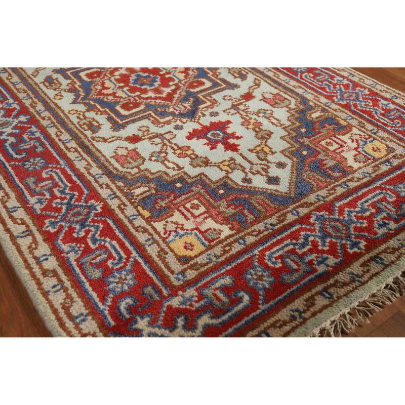 Hand Knotted Oriental 100% Wool Carpet Traditional Medallion Navy Blue & Blues Heriz (serapi) Area Rug - 5' 1'' X 3' 1''