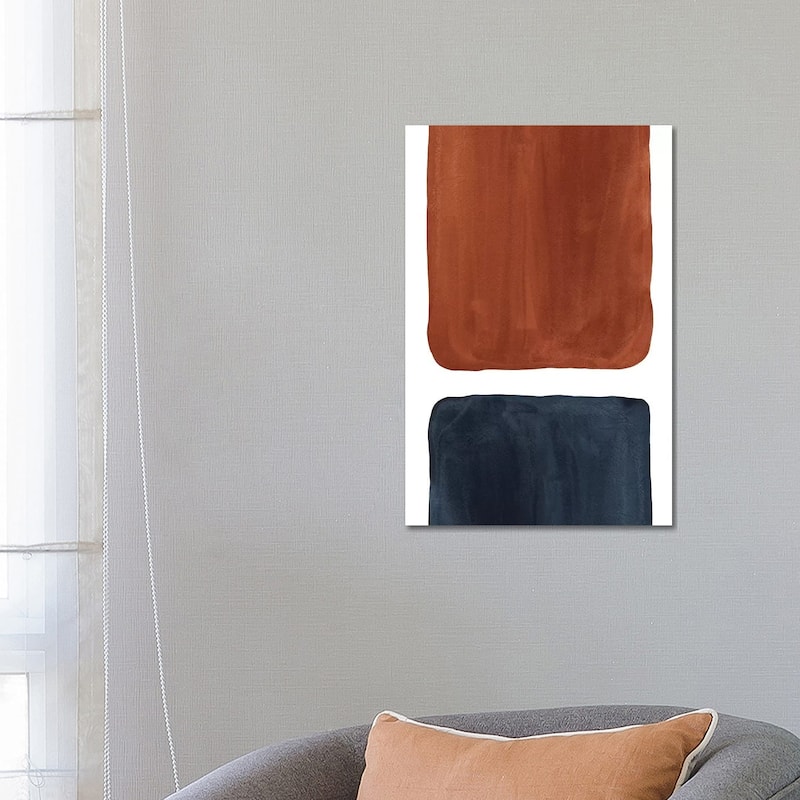 iCanvas "Navy Blue And Terracotta Geometric Watercolor" by Whales Way Canvas Print - 26x18x1.5