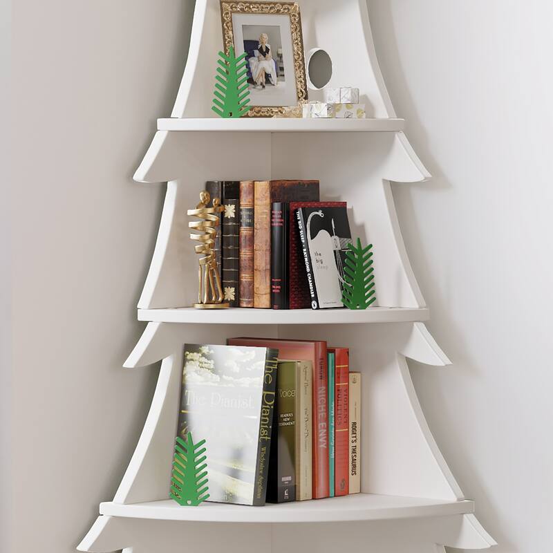 Bookshelf 5-Tier Corner Bookshelf, Solid Wood Bookcase - 71.1"