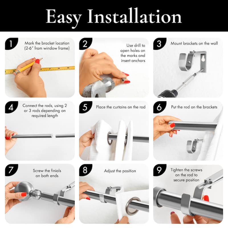 Meriville 1-Inch Diameter Ball Single Window Curtain Rod