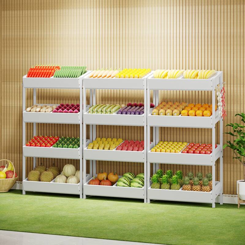 4-Tier Wood Fruit Vegetable Storage Rack Stand Stackable Fruit Basket Organizer Rack for Kitchen