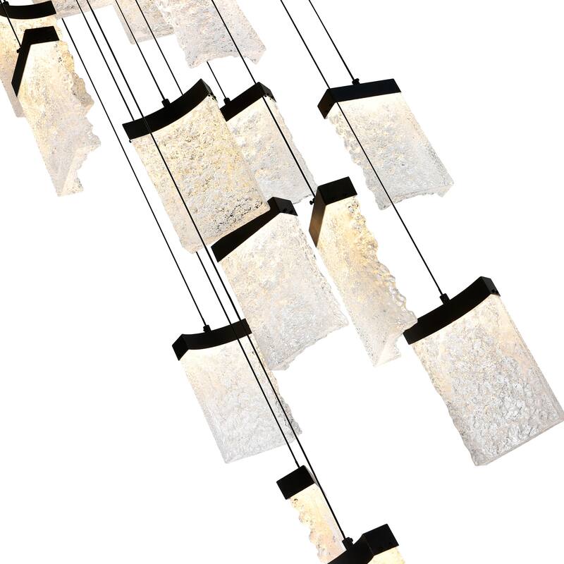 Lava Integrated LED 24in Black Chandelier with Handcrafted Glass