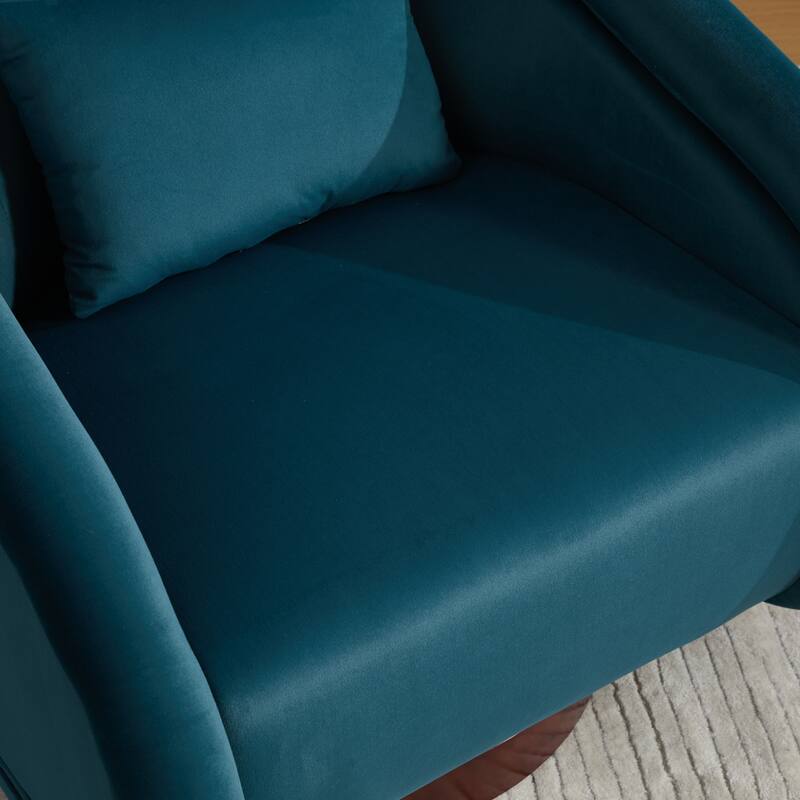 360-degree Swivel Barrel Chair with Velvet Fabric Upholstery, Comfy Pumpkin-Shaped Swivel Chair for Living Room, Bedroom