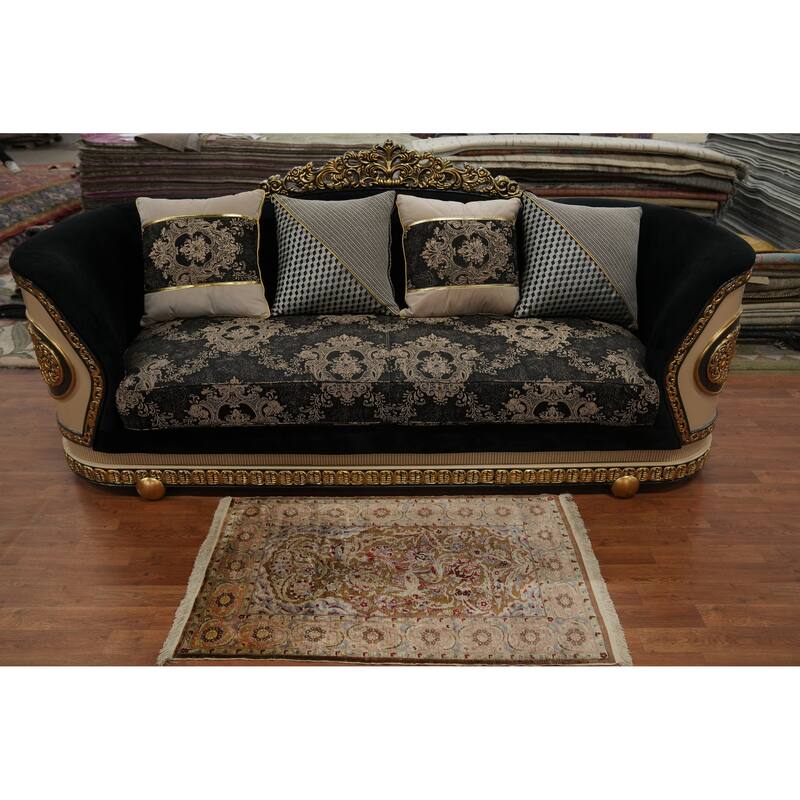 Hand Knotted Traditional Silk Brown Floral Area Rug - 3' 10'' X 2' 4''