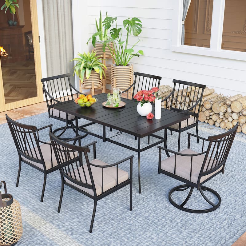 MAISON ARTS 7-Piece Patio Dining Set Steel Panel Table & 6 Dining Arm Chairs