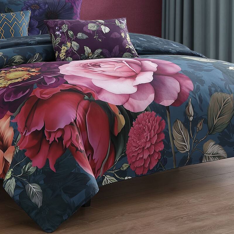 Bebejan Vibrant Flora 100% Cotton Sateen 5 Piece Reversible Comforter Set