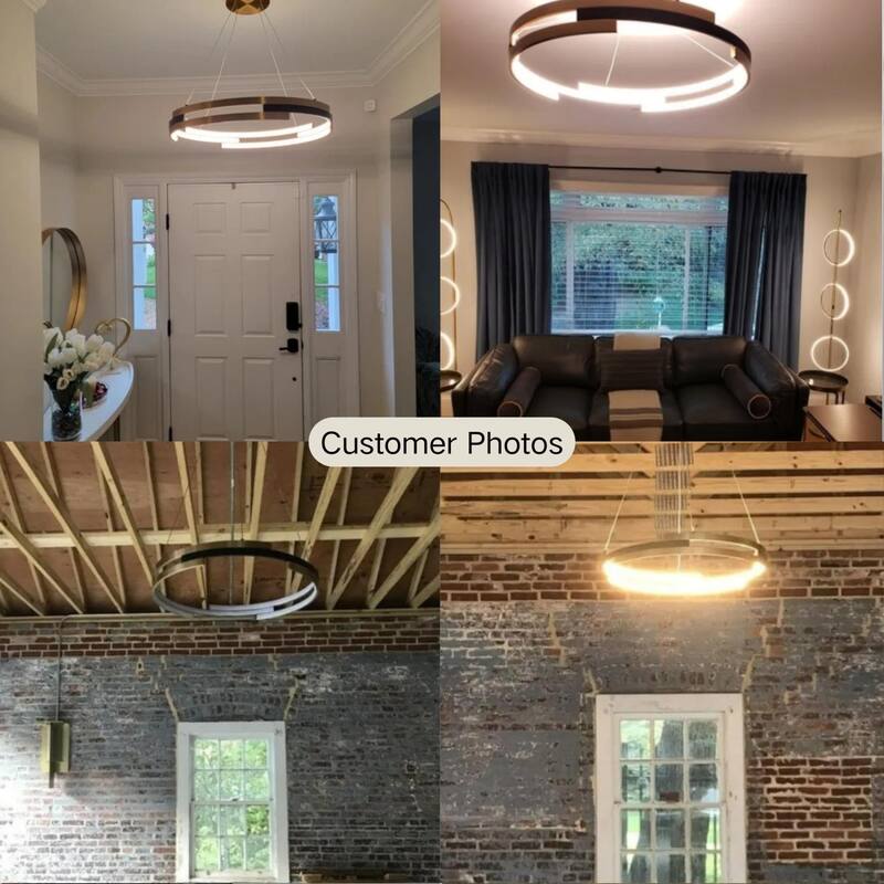 Modern Contemporary Black Gold Wheel Chandelier Integrated LED Round Pendant Light for Dining Room - 25.5" D x 63.5" H