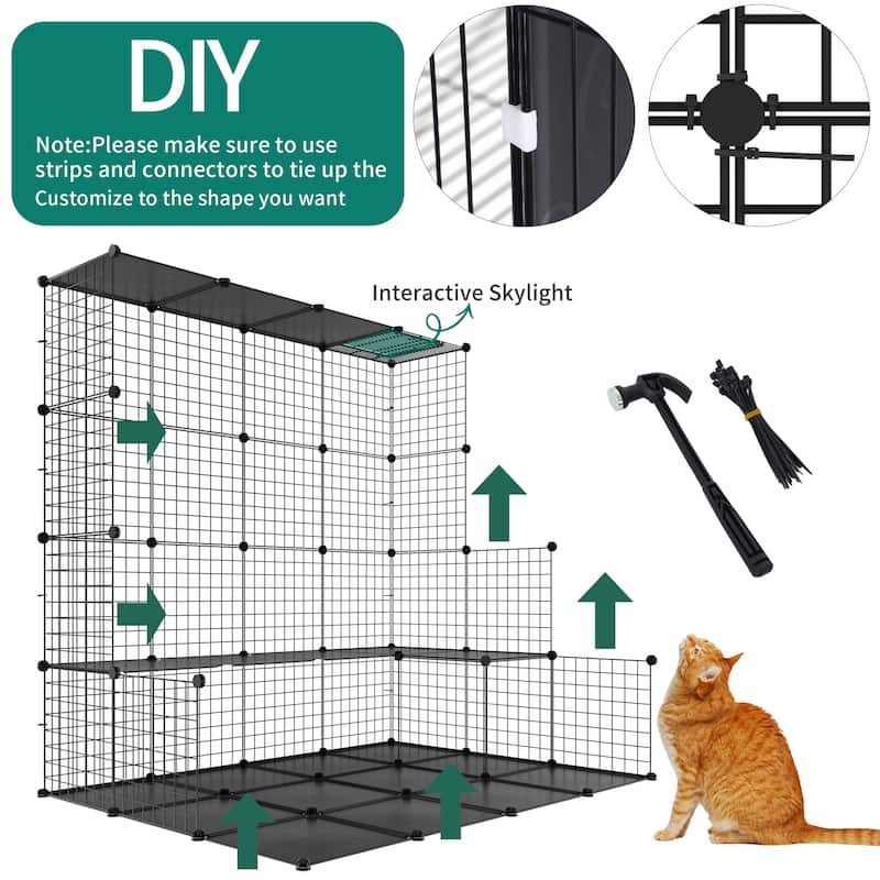 Cat Cage Indoor Catio DIY Cat Enclosures Metal Cat Playpen 3-Tiers Kennels Pet Crate with Large Hammock for 1-2 Cats,Rabbit