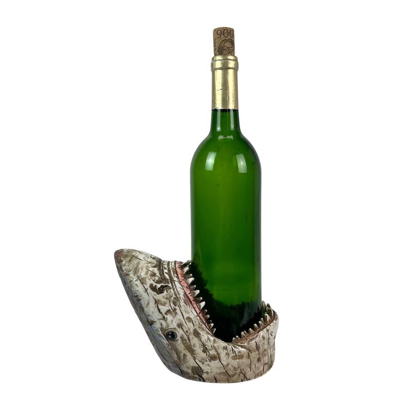 Distressed Wood Finish Resin Imitation Shark Wine Bottle Holder 7 Inches Long - 4.5 X 7 X 4 inches