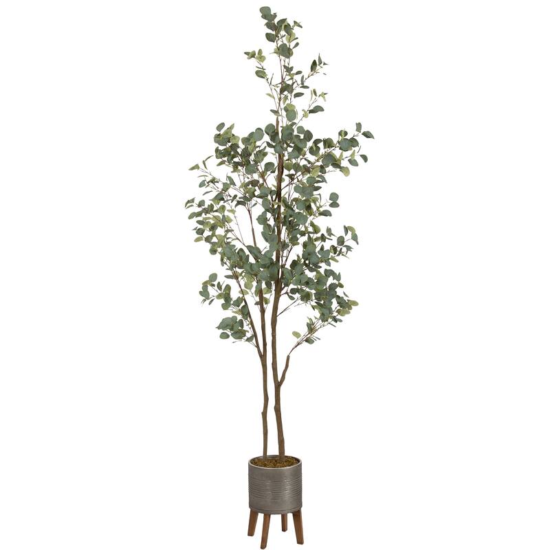 Kate and Laurel Eudora Faux Eucalyptus Tree - 8.5ft - Pewter/Rustic Brown