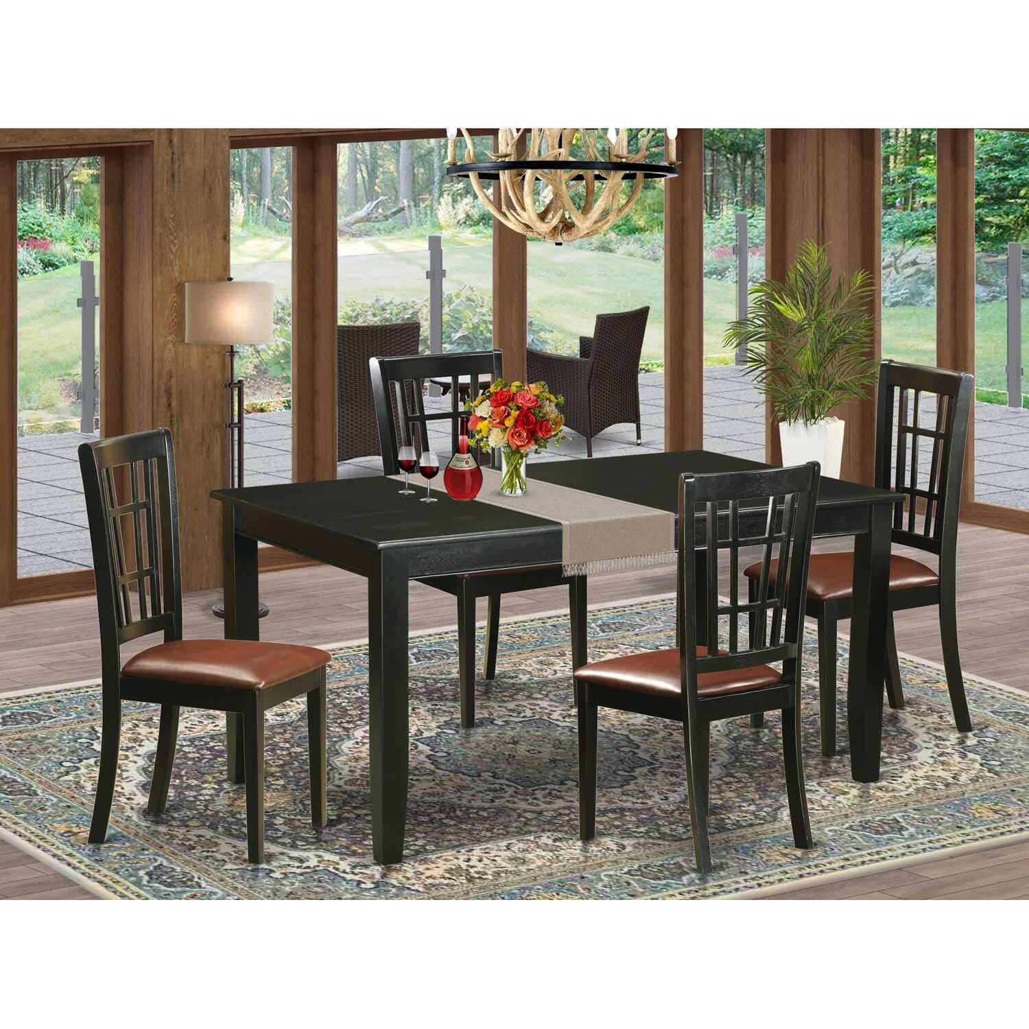 HomeStock 5-Piece Rectangle Black Finish Solid Wood Top Dining Table with 4-Chairs