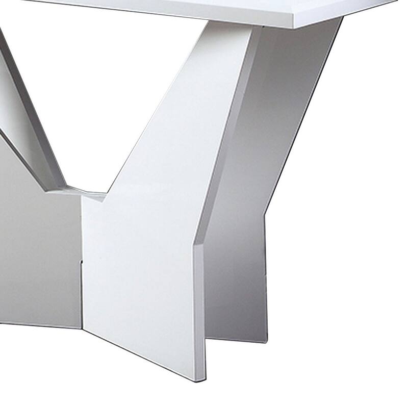 Pera 47 Inch Sofa Console Table, Glass Insert Surface, Geometric, White