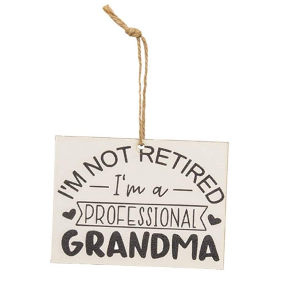 White-Black Wooden Grandma Ornament with Jute String Hanger - 4 x 0.13 x 3 in.