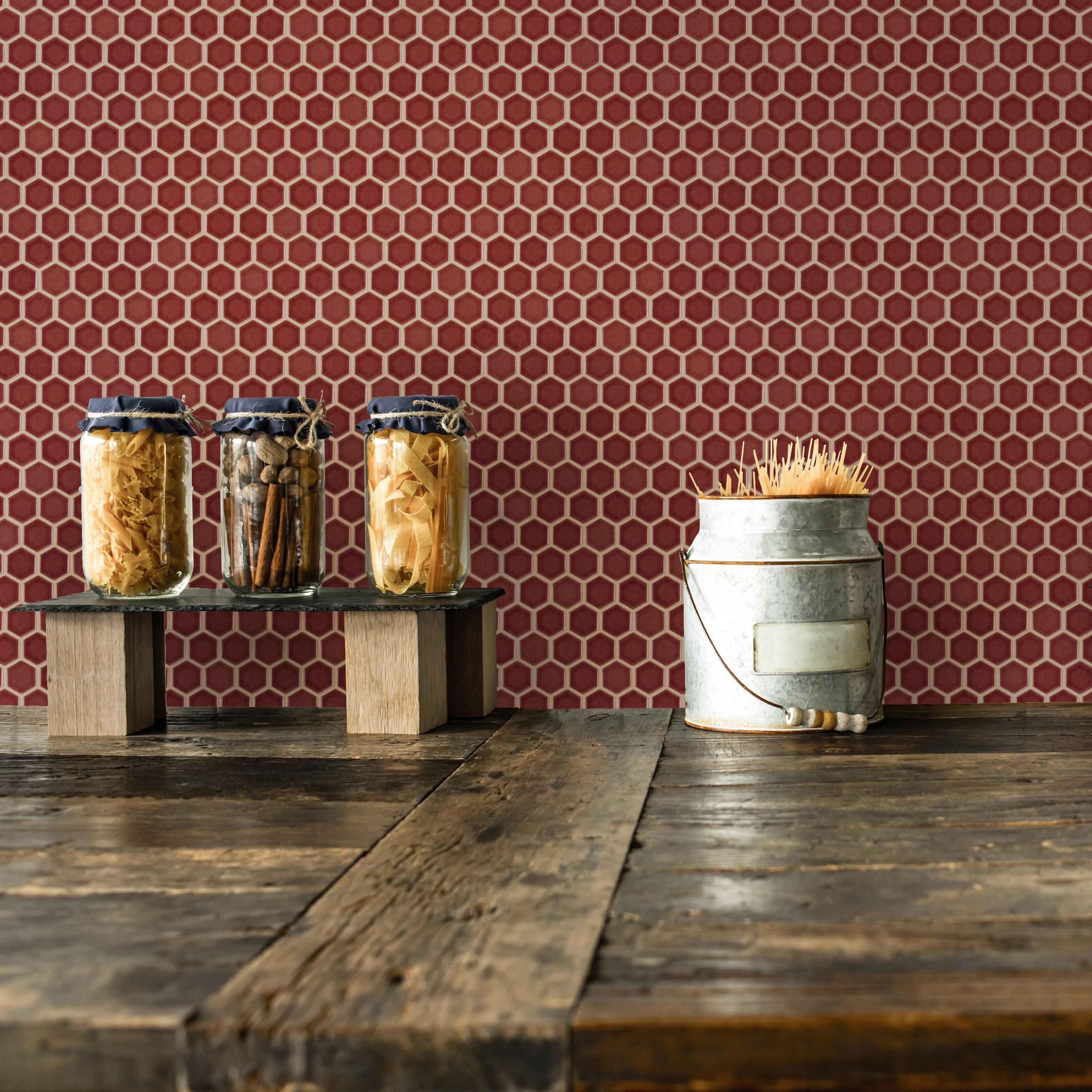 Merola Tile Tribeca 1" Hex Glossy Rusty Red 10-1/4" x 11-7/8" Porcelain Mosaic Floor and Wall Tile
