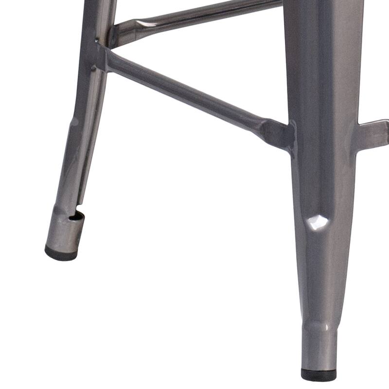 24" High Backless Clear Coated Metal Indoor Counter Height Stool w/ Square Seat