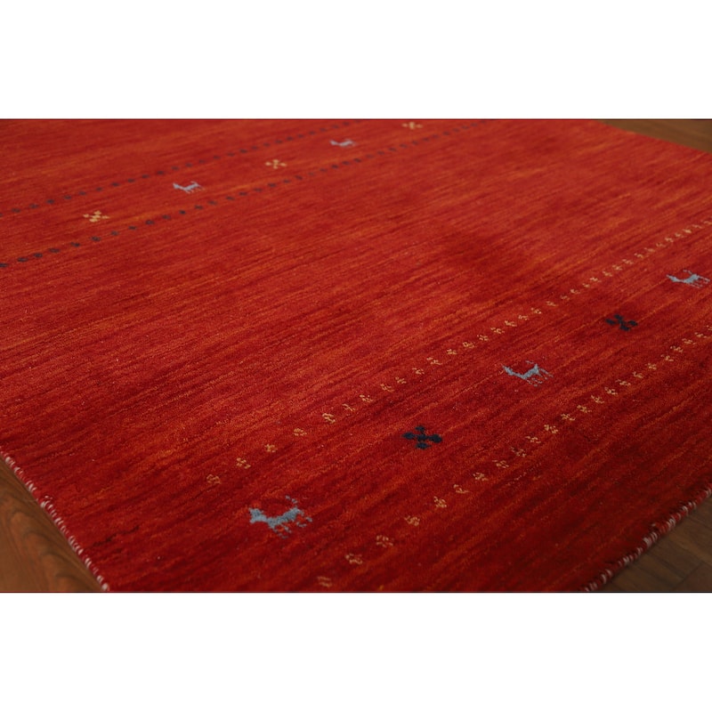 Orange Tribal Gabbeh Indian Rug Handmade Modern Wool Carpet - 4'6" x 6'5" - Orange - 4'6" x 6'5"