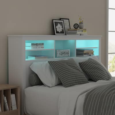 65"W x 43"H Bookcase Headboard With Light