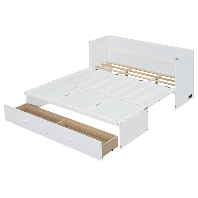 Queen Size Murphy Bed with USB Port and Large Drawer, Space-Saving Design, No Box Spring Needed, Espresso Finish