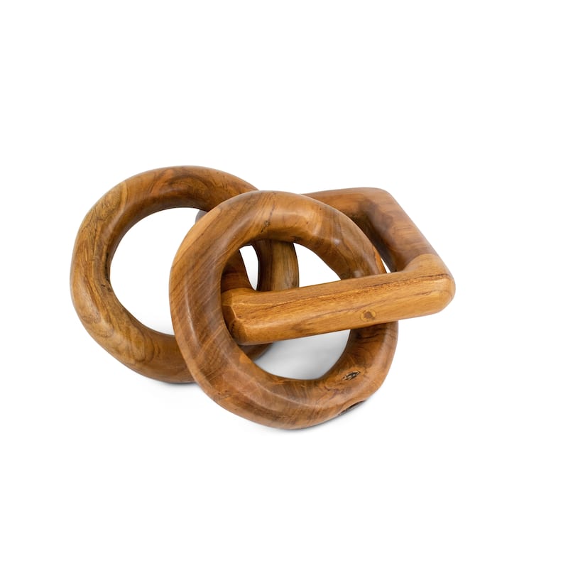 Wood Chain Link Sculpture – Hand Carved 2 Round 1 Square Link Decor, Rustic Modern Accent
