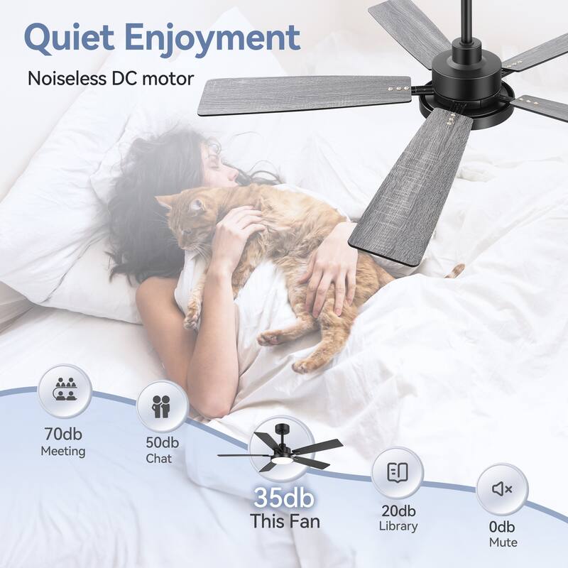 52" Black 5-Blade Integrated LED Ceiling Fan with Light and Remote